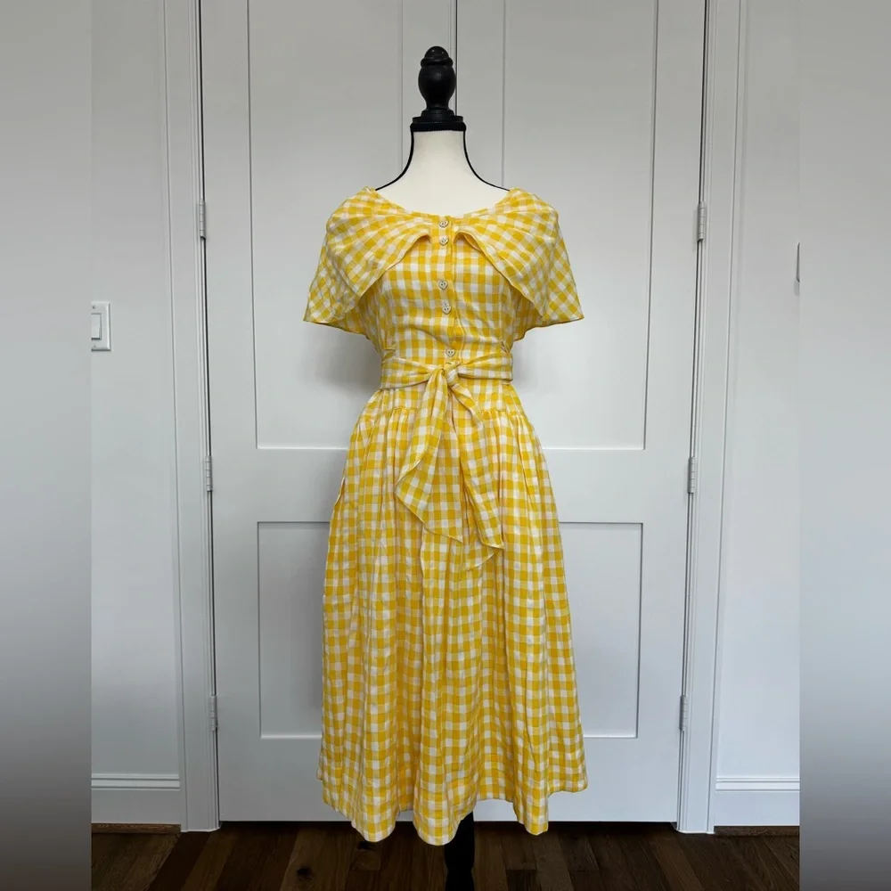 💛🌼 Buru Gingham Midi Dress – XS | NWT | Vintage Charm 🌼💛 - Picture 3 of 16